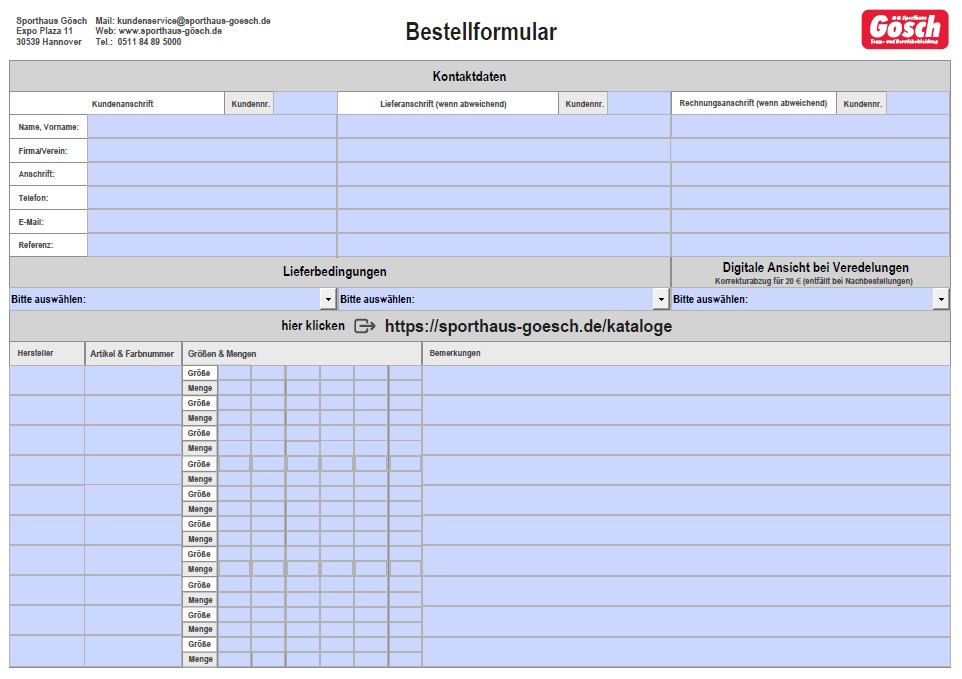 Bestellformular Sporthaus Gösch
